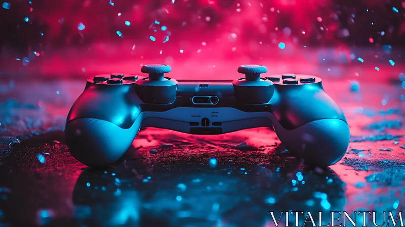 Game controller rendered against dynamic neon lighting