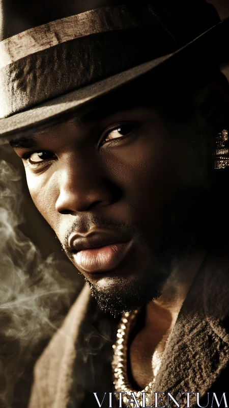 Close-up portrait of man in fedora with warm side light.