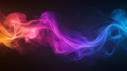 Prismatic smoke waves flowing across a dark horizon.