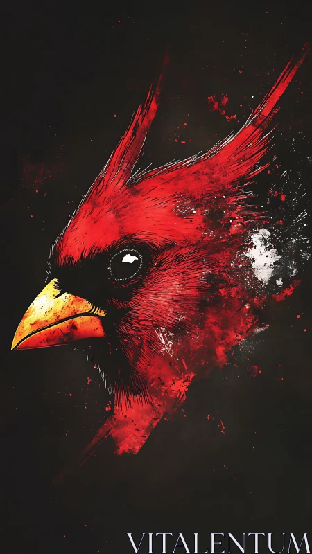 Crimson cardinal erupts from darkness in splashed ink fire
