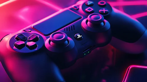 Gaming Controller with Neon Pink and Blue Lighting