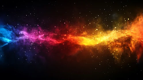 Colorful cosmic river of light flowing through quiet stars.