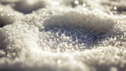 Macro depth-of-field study of sunlit granular snow surface
