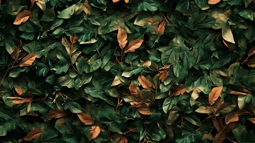 Cozy green leaf wall with soft earthy copper accents.