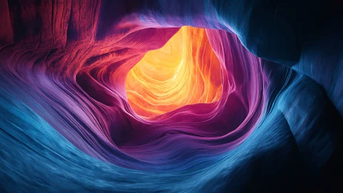 Luminescent slot canyon vortex in saturated spectral hues.