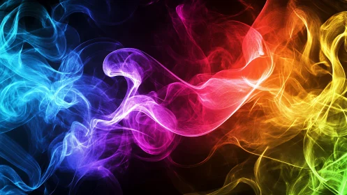 Vibrant multicolor light wisps on dark abstract background.