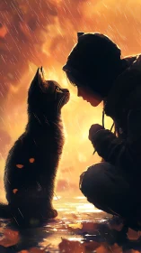 Person and Cat in Fiery Rain.