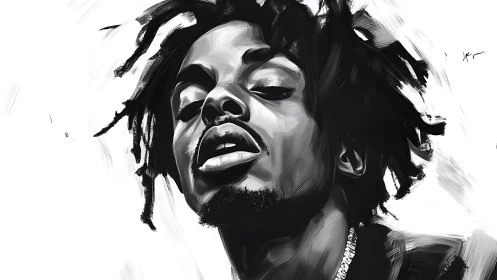 Monochrome muse exhaling quiet rebellion in bold strokes.