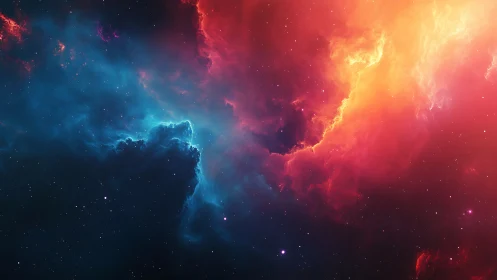 Cosmic nebula split by teal shadow and burning light.