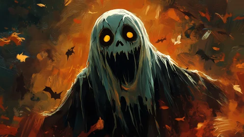 Ghost-like creature with glowing eyes emerges from darkness