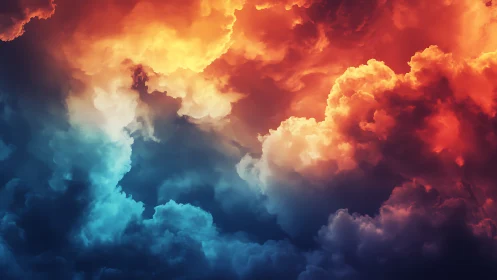 Vivid storm cloudscape merges fiery orange and cool cyan light