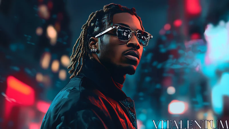 Neon rim-lit urban portrait with shallow depth and bokeh highlights