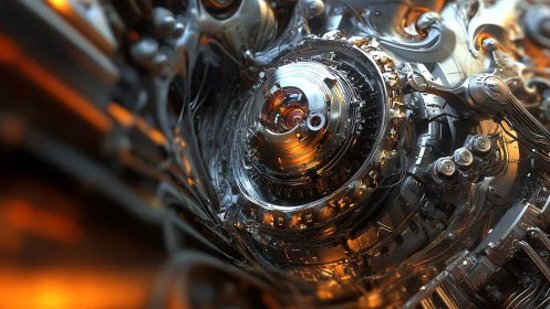 Futuristic metallic reactor core glows with intricate circuitry