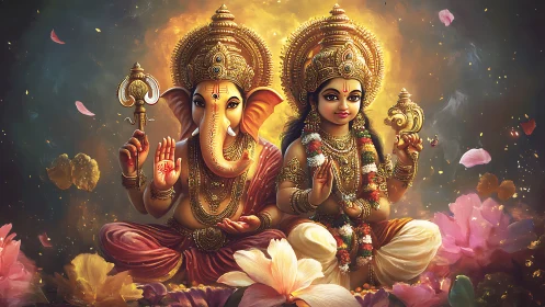 Digital depiction shows two ornate seated Hindu deities