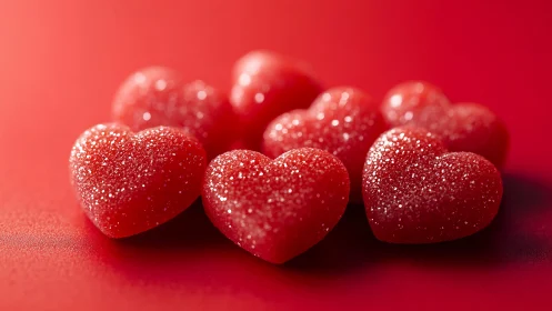 Crystalline Red Hearts: Glitter-Embellished Dimensional Still Life.