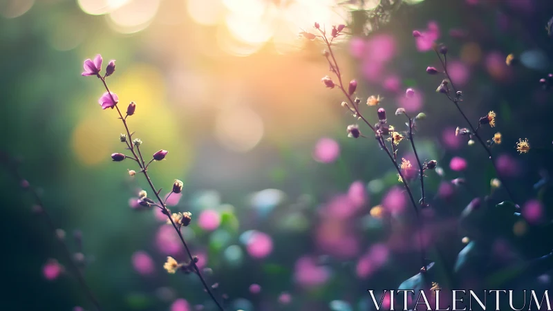 Twilight blossoms whisper in dreamy violet bokeh hush.