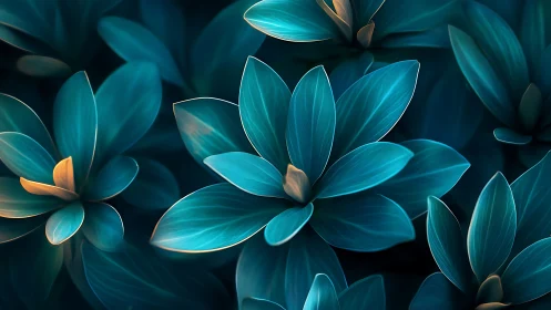 Midnight teal blossoms glowing with gentle hidden light.