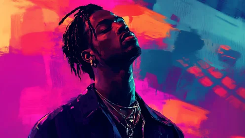 Portrait of man in neon gradients with expressive lighting