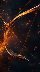 Flaming curved bow arcs through embers in dramatic contrast.