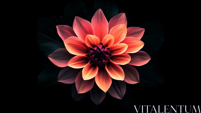 Radiant dahlia blossom glows softly against deep black