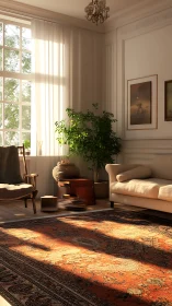 Sunlit carpet turns a quiet sitting room into warm theater