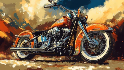 Chromed cruiser motorcycle in expressive digital palette.