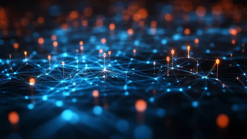 Glowing data nodes pulse across a futuristic digital network