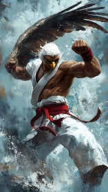 Skyborn eagle warrior unleashes storm-forged martial fury.