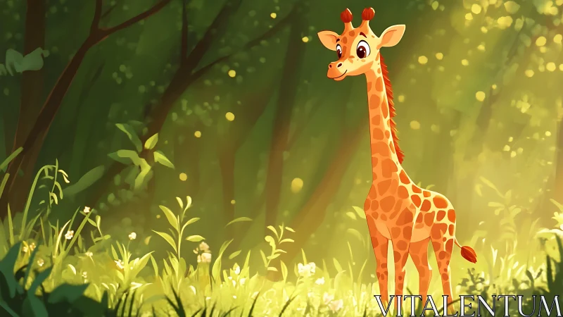 Long-necked daydreamer listens to golden forest whispers