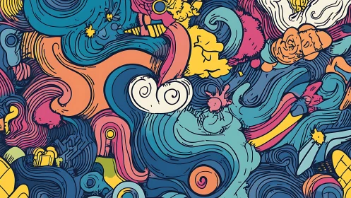 Playful whirl of colors swirling through dreamy doodles.