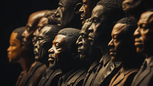 Sculpted male portraits in dramatic sidelight procession.