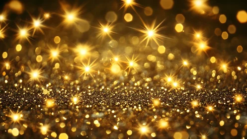 Photorealistic golden bokeh field with starburst highlights.