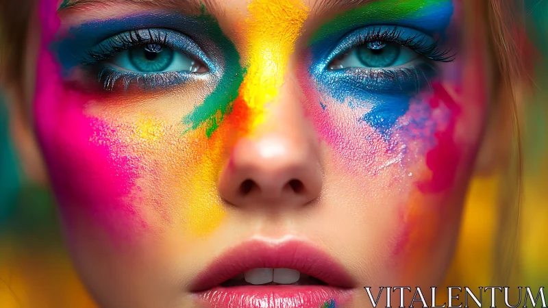 Hyperreal close-up portrait unifying neon pigment and skin texture