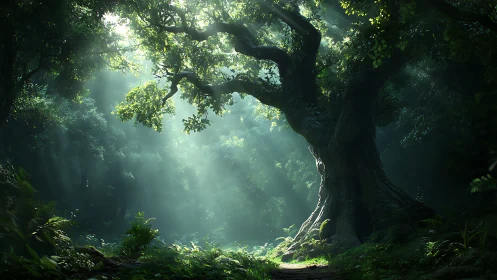 Ancient Forest Cathedral: Atmospheric Canopy with Venerable Oak.