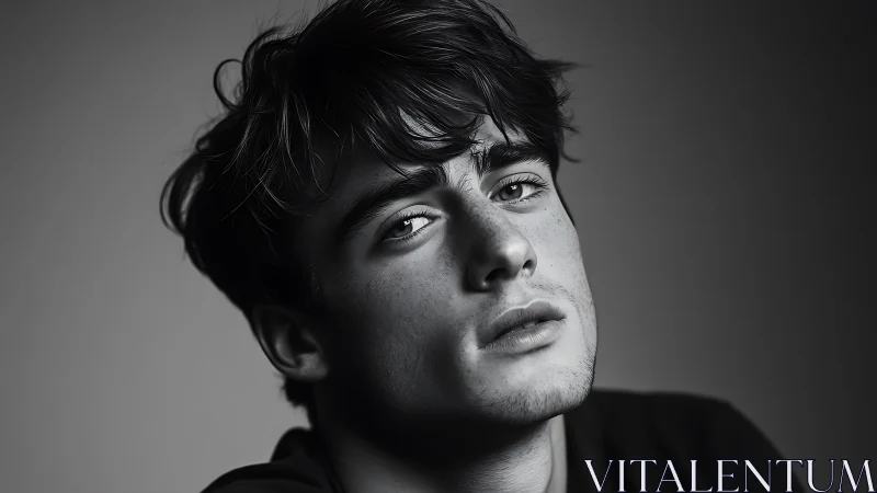 Monochrome close-up male portrait with soft side lighting