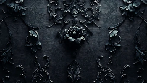 Baroque floral bas-relief in monochrome ornamental symmetry.