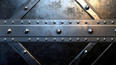 Industrial metallic door with rivets in dramatic lighting, close-up.