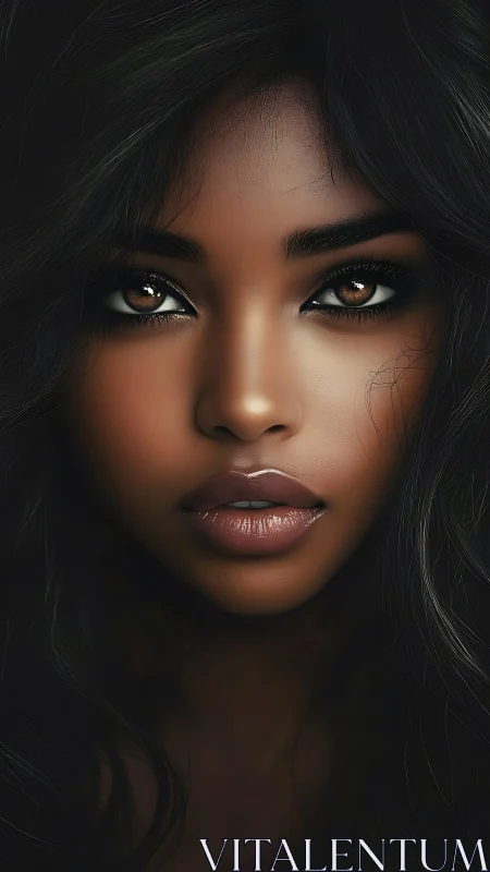 Intense digital portrait captures soulful gaze in soft shadow