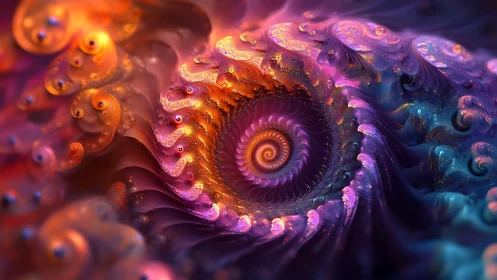 Luminous fractal vortex swirling in iridescent cosmic shades.