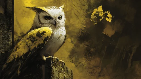 Majestic Owl Perched on Stone in Dramatic Digital Art Style.