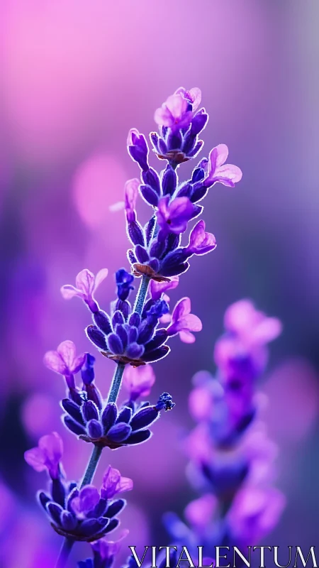 Purple Lavender Spike with Blooming Flowers Against Soft Background
