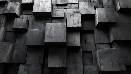 Dark Geometric Cubes Abstract 3D Art with Industrial Texture.