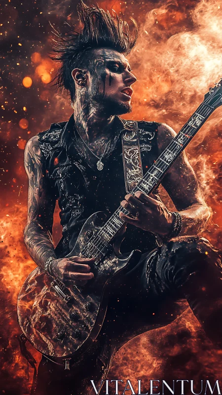 Fireborn guitar rebel shreds a storm of molten starlight.