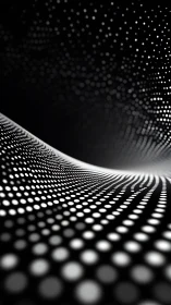 Orbiting lightwaves on a monochrome dotted horizon field.