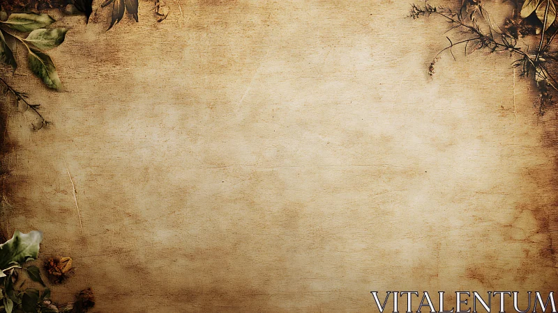 Vintage botanical parchment background with aged floral border.