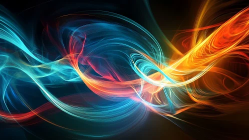 Twin currents of neon fire spiral across a luminous void.