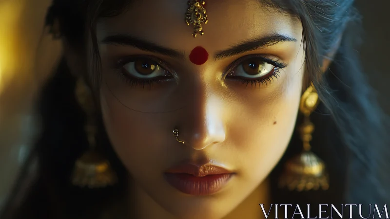 Intense frontal portrait in warm cinematic photorealistic light