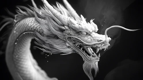 White 3D dragon head model curves against dark background