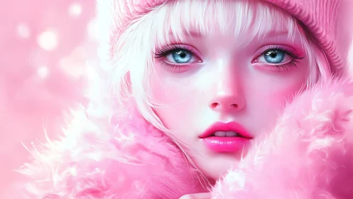 Pastel winter portrait with intense icy blue eyes.