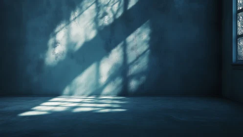 Oblique window projections across textured cyan interior plane.